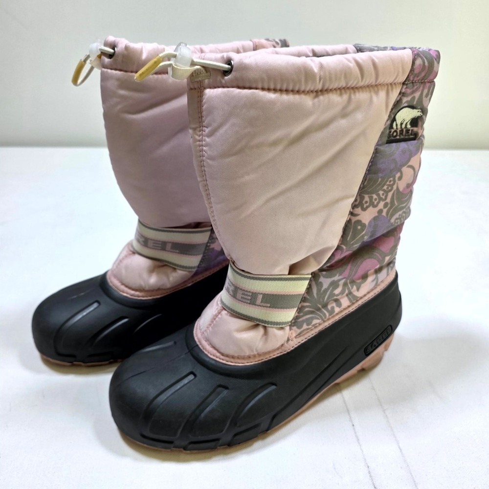 Sorel Cub Boots Kids 7 Pink Floral Paisley Winter Snow Waterproof NY1799-636